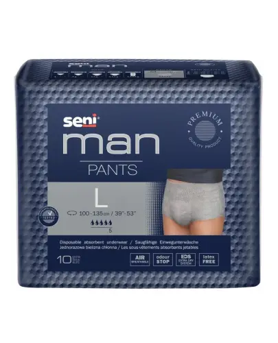 Seni Man Pants Majtki chłonne L, 10 sztuk - Pieluchomajtki dla mężczyzn z lekkim i średnim nietrzymaniem moczu