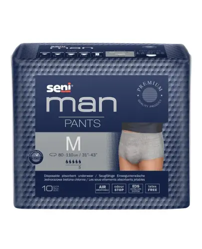 Seni Man Pants Majtki chłonne M, 10 sztuk - Pieluchomajtki dla mężczyzn z lekkim i średnim nietrzymaniem moczu