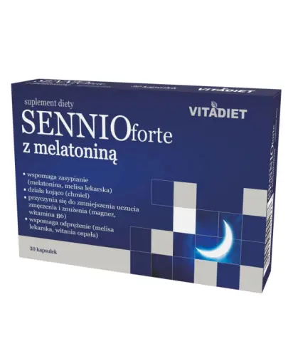 Vitadiet Sennio forte z melatoniną, 30 kapsułek - Melisa wspomaga odprężenie