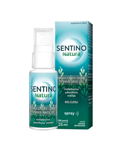 Sentino Natura, spray o smaku czarnej porzeczki 25 ml - Z melatoniną oraz naturalnymi wyciągami, które pomagają poprawić jakość snu oraz skrócić czas zasypiania