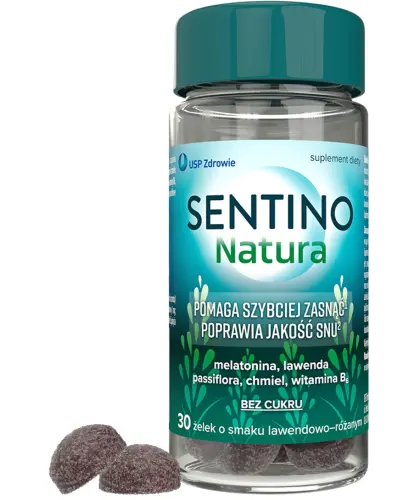 Sentino Natura żelki, 30 sztuk - Z melatoniną, wyciągiem z kwiatów męczennicy cielistej i szyszek chmielu 