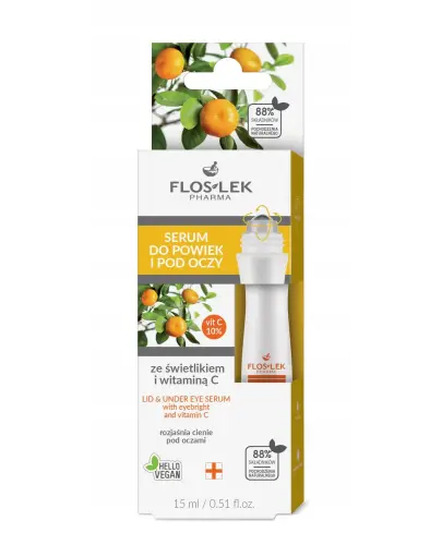 Flos-Lek Serum do powiek i pod oczy ze świetlikiem i witaminą C, 15 ml - Serum z witaminą C 10% zmniejsza widoczność cieni, redukuje worki i podpuchnięcia skóry okolic oczu, wspomaga w redukcji przebarwień