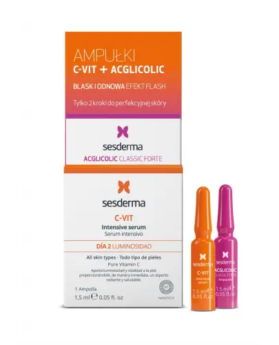 Sesderma Efekt Flash Acglicolic + C-Vit, 2 x 1,5 ml - Natychmiastowy efekt odświeżenia i rozświetlenia