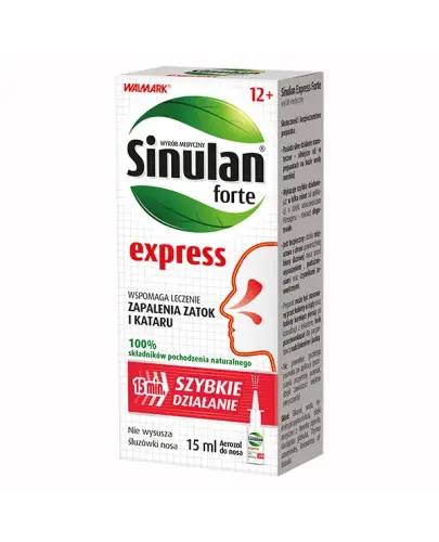 Sinulan Express Forte, aerozol do nosa, 15 ml - Aerozol z glicerolem i olejkami eterycznymi, wspomaga usuwanie wydzieliny, odblokowuje i udrażnia nos