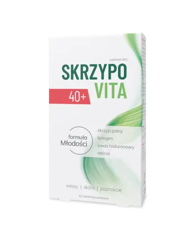 Skrzypovita 40+, 42 tabletki powlekane - Z biotyną i wyciągami ziołowymi oraz kwasem hialuronowym, które wspierają pielęgnację włosów oraz skóry