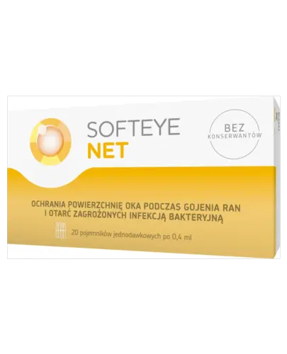 Softeye Net, 0,4 ml x 20 pojemników jednodawkowych - Żel do oczu z kwasem hialuronowym, nawilża oraz obniża ryzyko wystąpienia infekcji bakteryjnej