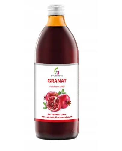 Symbiotics Sok z Granatu,  1000ml - Suplement diety  wyprodukowany z soku 100% z owoców granatu z dodatkiem witaminy C