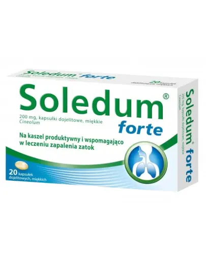 Soledum forte 200 mg, 20 kapsułek dojelitowych - Jedna kapsułka dojelitowa, miękka zawiera 200 mg 1,8-cyneolu (Cineolum)