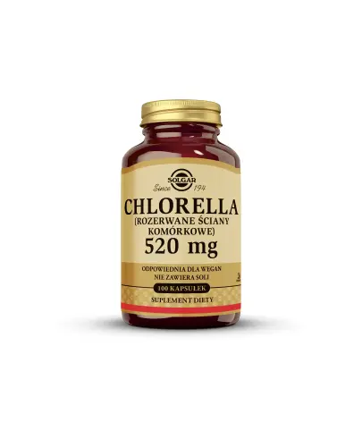 Solgar Chlorella (rozerwane ściany komórkowe) 520 mg, 100 kapsułek - Roślinne kapsułki z chlorellą, dla osób dorosłych