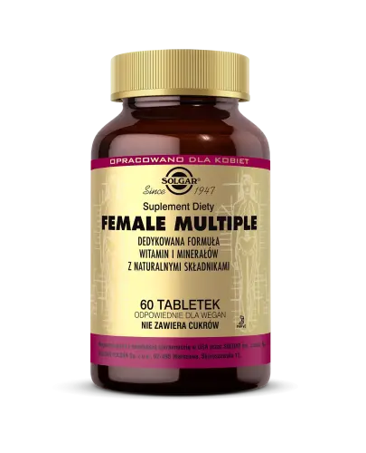 Solgar Female Multiple, 60 tabletek - Dedykowana formuła witamin i minerałów z naturalnymi składnikami.