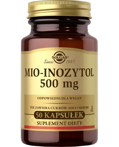 Solgar Mio-Inozytol 500 mg, 50 kapsułek - Suplement diety bez cukrów, soli i skrobi. Odpowiedni dla wegan