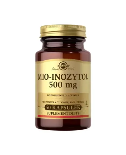 Solgar Mio-Inozytol 500 mg, 50 kapsułek - Suplement diety bez cukrów, soli i skrobi. Odpowiedni dla wegan