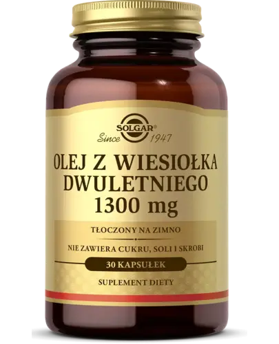 Solgar Olej z wiesiołka dwuletniego 1300 mg, 30 kapsułek - Miękkie kapsułki zawierające tłoczony na zimno olej z wiesiołka