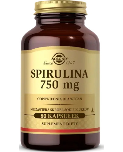 Solgar Spirulina 750 mg, 80 kapsułek - Ze spiruliną, która wspiera kontrolę masy ciała, oraz funkcje układu odpornościowego 