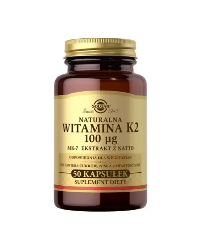 Solgar Naturalna Witamina K2 100 µg, 50 kapsułek - Suplement diety zawierający MK-7 pochodzący z ekstraktu z natto