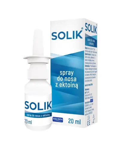 Solik, spray do nosa z ektoiną, 20 ml -  Izotoniczny roztwór nawilża suchą i podrażnioną śluzówkę nosa