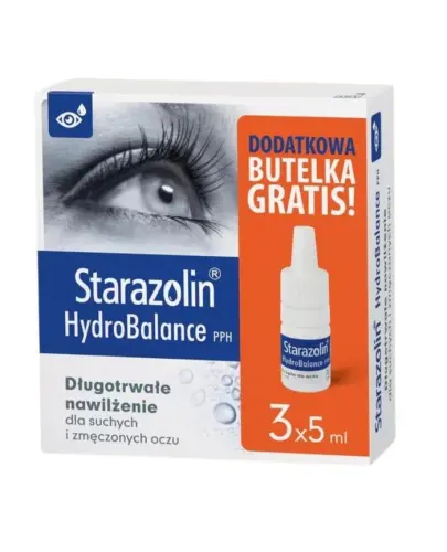 Starazolin HydroBalance PPH, krople do oczu, 3 x 5 ml - Krople nawilżające z kwasem hialuronowym