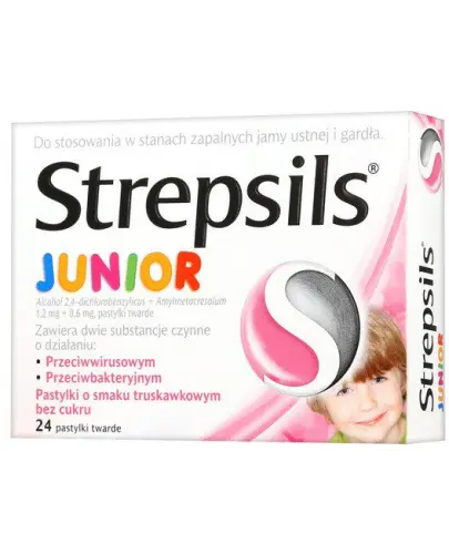 Strepsils Junior, 24 tabletki do ssania - W objawowym leczeniu stanów zapalnych jamy  ustnej i gardła