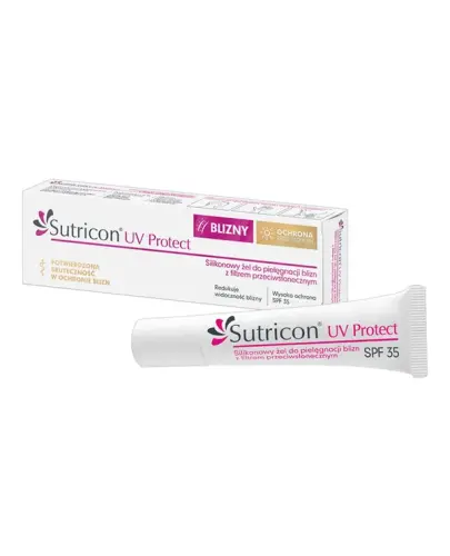 Sutricon UV Protect Silikonowy żel do pielęgnacji blizn z filtrem przeciwsłonecznym, 15 ml - Poprawia wygląd blizny, zmniejsza ją i rozjaśnia