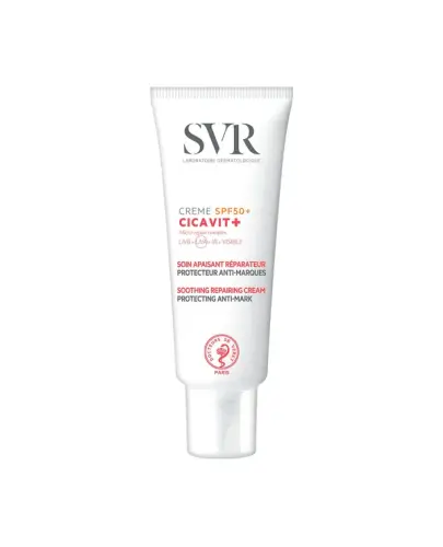 SVR Cicavit+ Krem kojąco-regenerujący SPF 50+, 40 ml  - Chroni przed promieniami, ogranicza ryzyko powstawania czerwonych i brązowych śladów