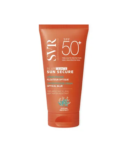 SVR Sun Secure Blur Teinte SPF 50+ Koloryzujący krem ochronny, 50 ml  - Delikatny, kremowy mus optycznie ujednolicający koloryt skóry