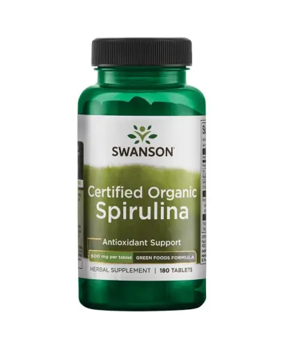 Swanson Certified Organic Spirulina, 180 tabletek - Spirulina organiczna z dodatkiem żelaza i chromu