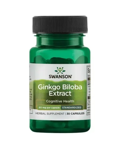 Swanson Ginkgo Biloba Ekstract 60 mg, 30 kapsułek - Kapsułki z ekstraktem z miłorzębu japońskiego