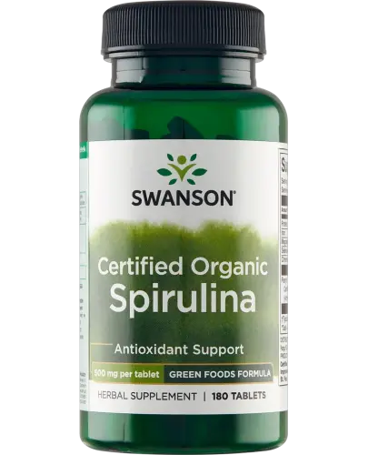 Swanson Certified Organic Spirulina, 180 tabletek - Spirulina organiczna z dodatkiem żelaza i chromu