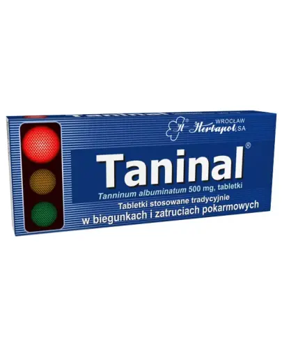 Taninal tabletki, 20 sztuk  - Tabletki stosuje się tradycyjnie w biegunkach i zatruciach pokarmowych