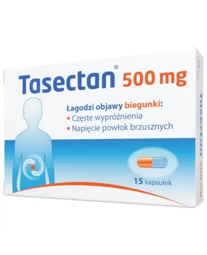 Tasectan 500 mg, 15 kapsułek - Kapsułki z taninianem żelatyny, zmniejszaj częstotliwość i czas trwania biegunki