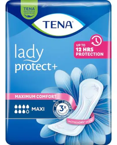 TENA Lady Protect+ Maxi, 12 sztuk - Specjalistyczna podpaska do stosowania przy znacznym stopniu nietrzymania moczu