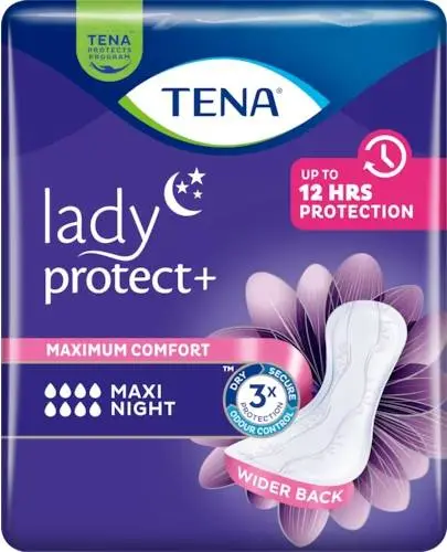 TENA Lady Protect+ Maxi Night, 12 sztuk -  Odświeżające mikroperełki skutecznie chronią przed nieprzyjemnym zapachem