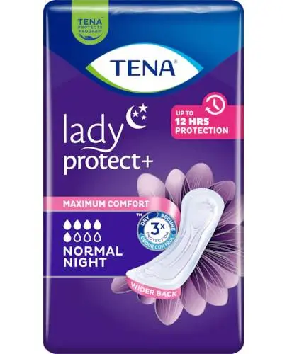 TENA Lady Protect+ Normal Night, 10 sztuk - Potrójna ochrona przed przeciekaniem, nieprzyjemnym zapachem i wilgocią