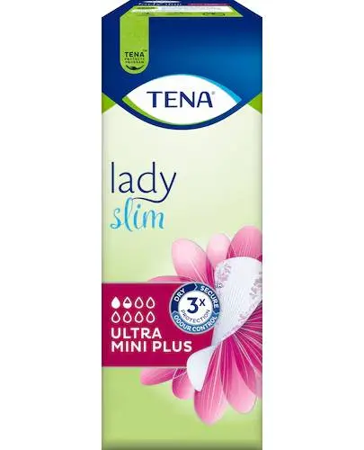 TENA Lady Slim Ultra Mini Plus, 24 sztuki - Dłuższa wkładka zapewniająca dodatkową ochronę