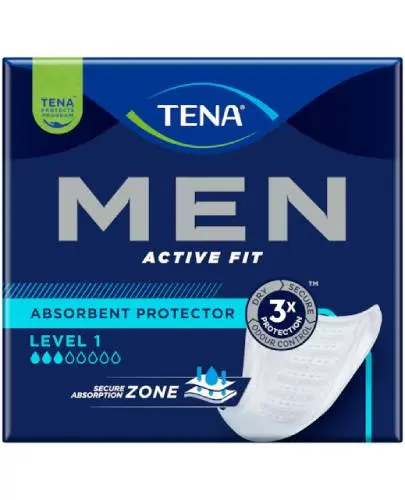 TENA Men Active Fit Level 1 Wkładka na nietrzymanie moczu, 24 sztuki - Męskie wkładki na lekkie nietrzymanie moczu