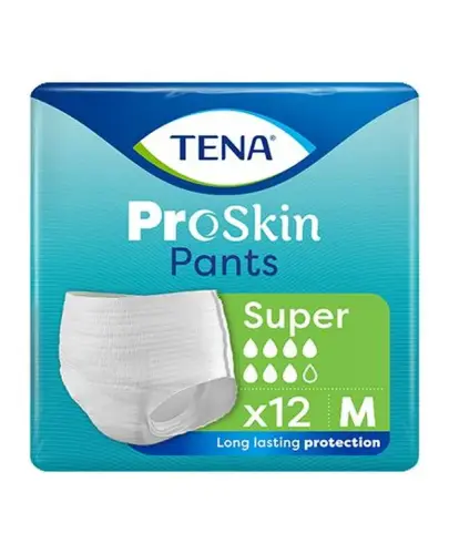 TENA Pants ProSkin Majtki chłonne Super M, 12 sztuk - Ochrona przy średnim i ciężkim nietrzymaniu moczu