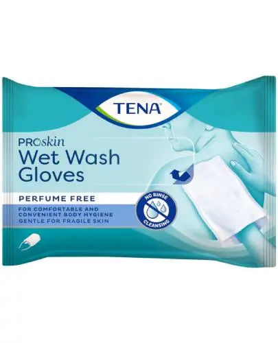 TENA ProSkin Wet Wash Gloves, 8 sztuk - Gotowa do użycia, wstępnie nawilżona rękawica do mycia