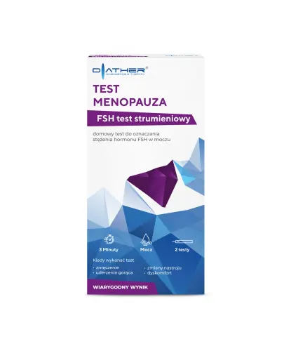 Diather Test menopauza FSH test strumieniowy, 2 sztuki - Domowy test do oznaczania stężenia hormonu FSH w moczu