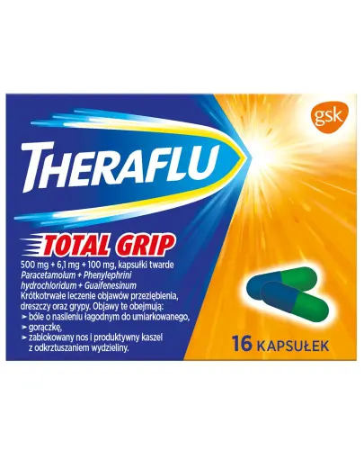 Theraflu Total Grip, 16 kapsułek - Lek na objawy przeziębienia