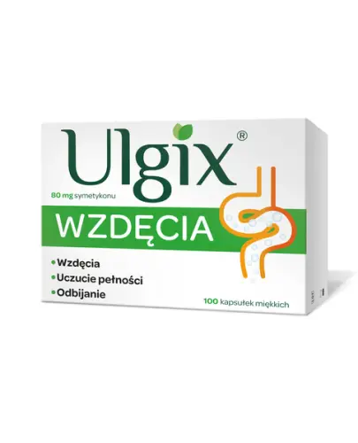 Ulgix Wzdęcia 80 mg, kapsułki miękkie, 100 sztuk - Kapsułki z symetykonem, które łagodzą objawy związane z nagromadzeniem gazów w żołądku i jelitach