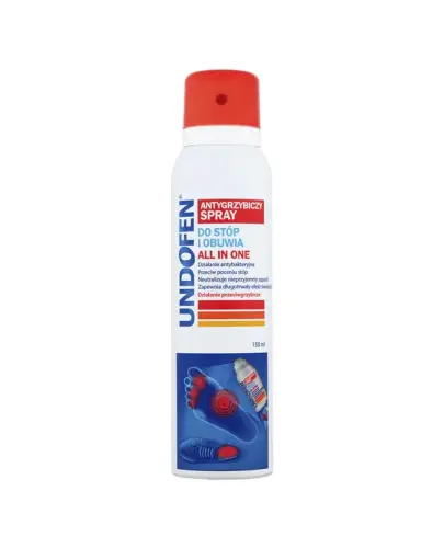 Undofen All in One,  spray do stóp i obuwia, 150 ml - Preparat przeciwbakteryjny, zmniejszający pocenie się stóp. Na grzybicę między palcami nóg