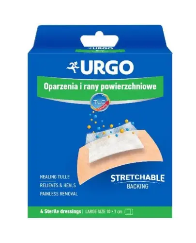 Urgo Oparzenia i rany powierzchniowe, 10 cm x 7 cm, 4 sztuki - Sterylne opatrunki  na oparzenia i rany powierzchniowe