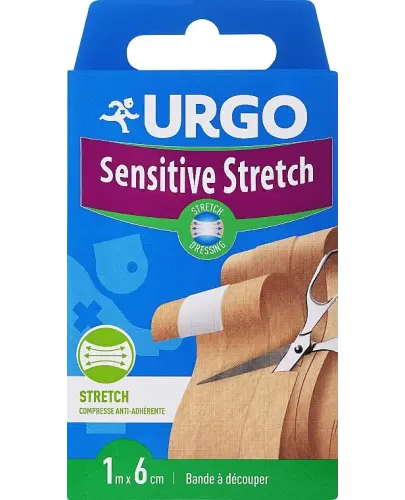 Urgo Sensitive Stretch, plaster do cięcia, 1 m x 6 cm  - Hipoalergiczny, z opatrunkiem do ochrony powierzchownych ran