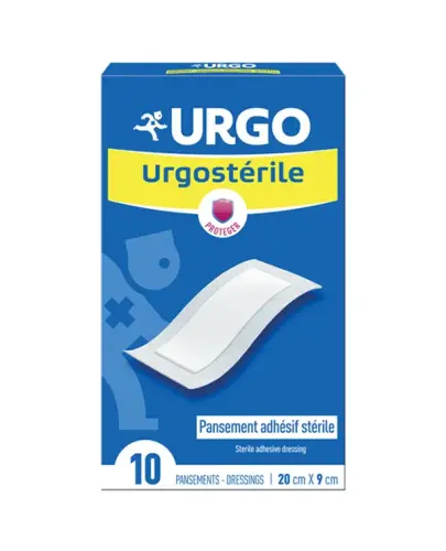 Urgo Urgosterile, 9 cm x 20 cm, 10 sztuk - Sterylne opatrunki z warstwą chłonną do każdego typu rany