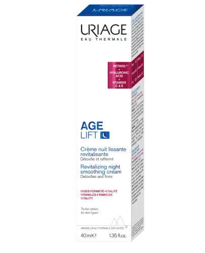 Uriage Age Lift, wygładzający krem rewitalizujący na noc, 40 ml - Z retinolem, kwasem hialuronowym i witaminami