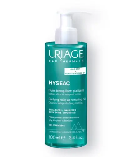 Uriage Hyseac Olejek oczyszczający, 100 ml - Wodoodporny, redukuje nadmiar sebum i zmywa wodoodporny makijaż