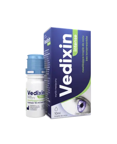 Vedixin Intense, nawilżające krople do oczu, 10 ml - Sterylne krople bez konserwantów z kwasem hialuronowym, łagodzą uczucie suchości oka, pieczenie lub zmęczenie oczu