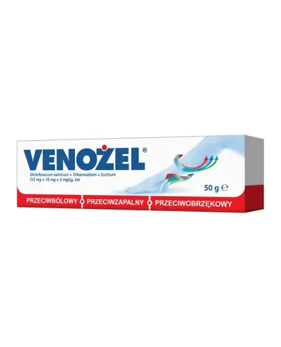 Venożel, 50 g - Diclofenacum natricum + Tribenosidum + Escinum (12 mg + 10 mg + 5 mg)/g, żel