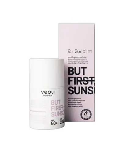 Veoli Botanica But First Sunscreen Krem przeciw fotostarzeniu SPF 50+, 50 ml - Doskonała ochrona przed szkodliwym promieniowaniem UVA