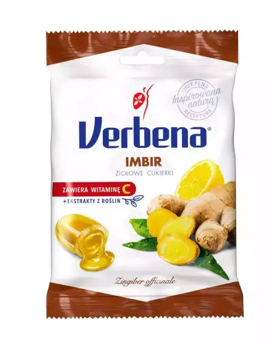 Verbena Imbir ziołowe cukierki z wit. C, 60 g - Cukierki o wyrazistym, imbirowym smaku, wzbogacone witaminą C